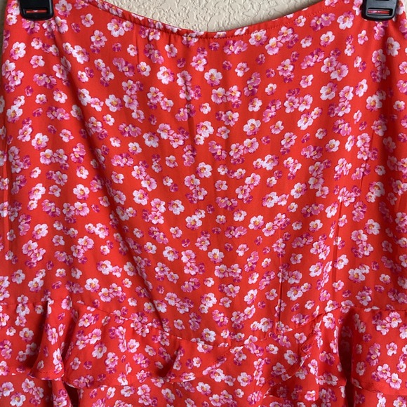 Blue Rain Womens XS Orange Floral Mini Skirt Boho Zip‎ Back Ruffles - Picture 2 of 8